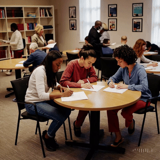 Volunteers writing letters to their elected officials.